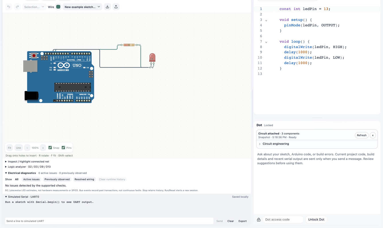 Dot panel in Circuitera with circuit context and engineering controls