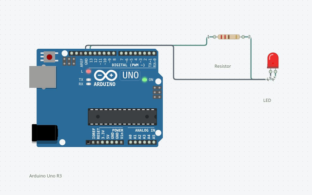 Arduino Blink: the matching Arduino Uno circuit rendered in Circuitera’s simulator