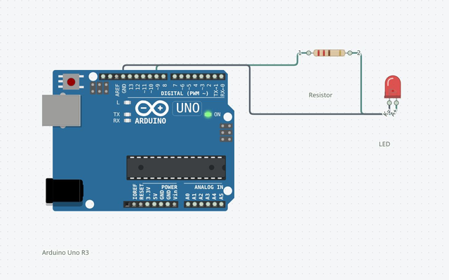 PWM LED Fade: the matching Arduino Uno circuit rendered in Circuitera’s simulator