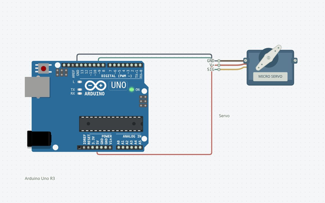 Servo Sweep: the matching Arduino Uno circuit rendered in Circuitera’s simulator